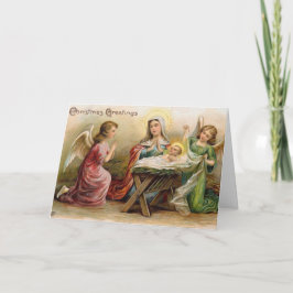 Tarjeta Festiva Ángeles con el niño Jesús en la imagen de la época