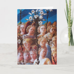 TARJETA FESTIVA ANGELES CON LILIAS BLANCAS