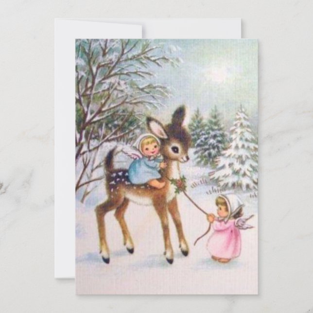 Tarjeta Festiva Ángeles de cosecha con Navidades venado (Anverso)