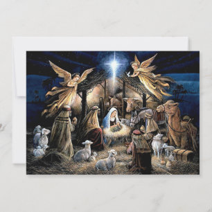 Tarjeta Festiva ángeles de la escena del pesebre de la Natividad d