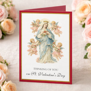 Tarjeta Festiva Ángeles de la Madre Católica María con Rosas