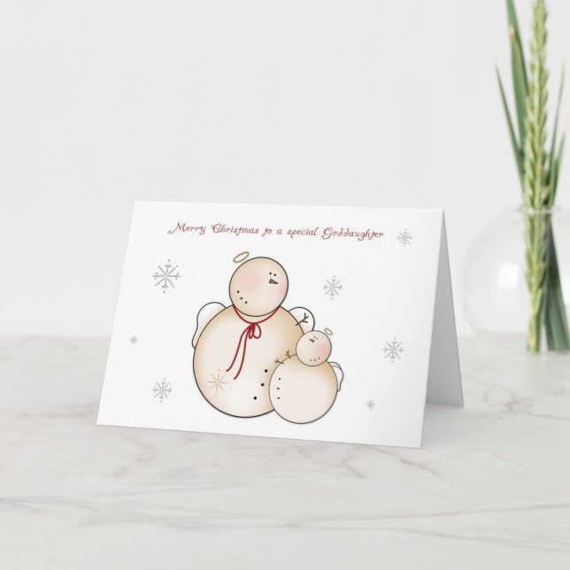 Tarjeta Festiva Ángeles de la nieve, diosa navideña feliz (Anverso)