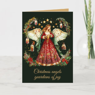 Tarjeta Festiva ángeles de Navidad, guardianes de la alegría.