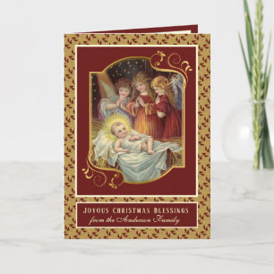 Tarjeta Festiva Ángeles elegantes religiosos del Niño Jesús en Nav