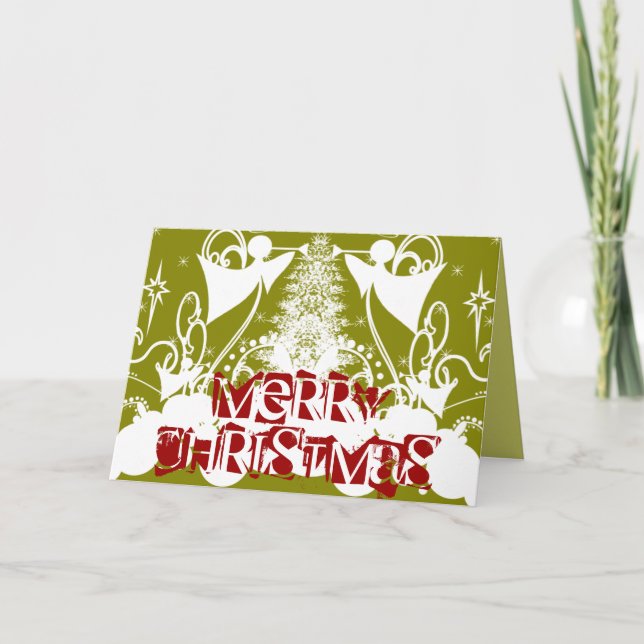 Tarjeta Festiva Ángeles en Verde (Anverso)