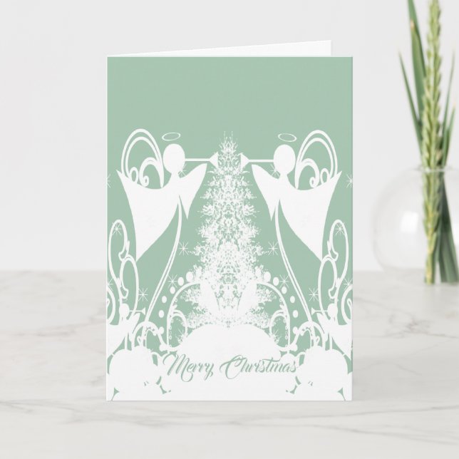Tarjeta Festiva Ángeles en Verde (Anverso)