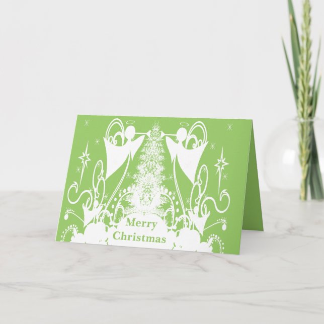 Tarjeta Festiva Ángeles en Verde (Anverso)