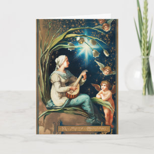 Tarjeta Festiva Ángeles, estrellas, mujeres, Navidades de la luna