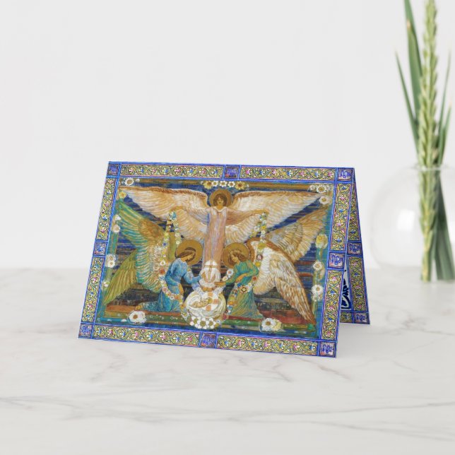 Tarjeta Festiva Ángeles Garlanding el Cristo infantil (Anverso)