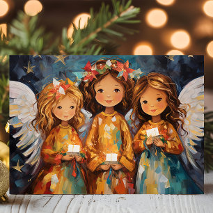 Tarjeta Festiva Ángeles Navideños Caprichosos Con Velas