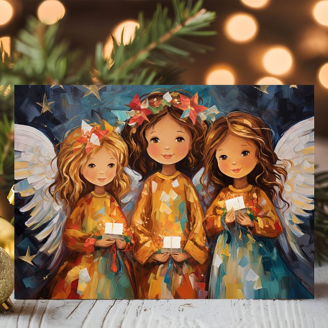 Tarjeta Festiva Ángeles Navideños Caprichosos Con Velas (Subido por el creador)