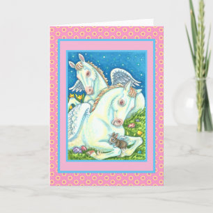 TARJETA FESTIVA ÁNGELES ORIENTALES, PONES BLANCOS, BUNNIES Y HUEVO