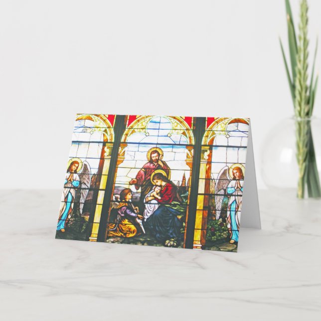 Tarjeta Festiva Ángeles sagrados - Navidades de vidrio manchado (Anverso)