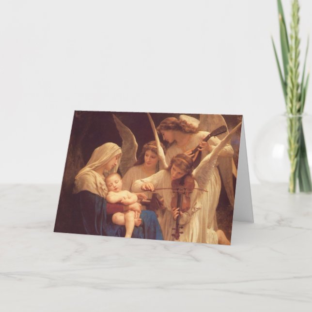 Tarjeta Festiva Ángeles venerando al niño Cristo por Bougereau (Anverso)