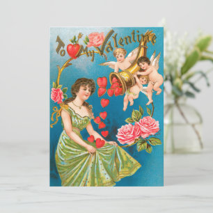 Tarjeta Festiva Ángeles y corazones vintage victorianos del día de