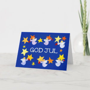 Tarjeta Festiva Ángeles y estrellas navidades con saludo sueco