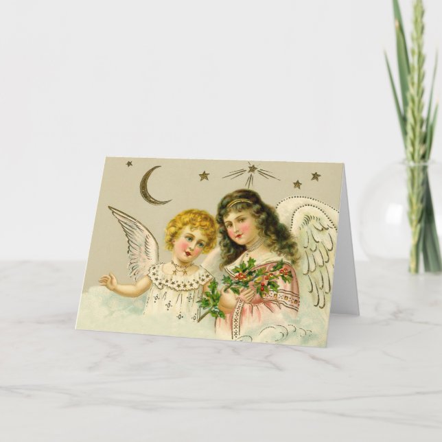 Tarjeta Festiva Ángeles y holly (Anverso)