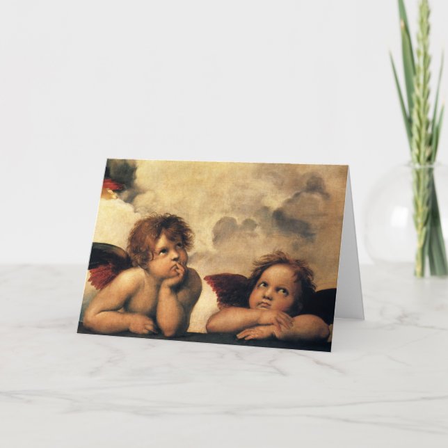 Tarjeta Festiva Angels de Madonna Sixtina de Rapahel, Semana Santa (Anverso)