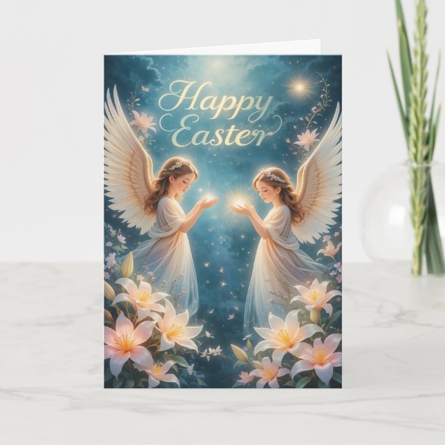 Tarjeta Festiva Angels de Pascua y luz espiritual Inspirador (Anverso)