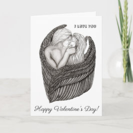 Tarjeta Festiva Angels Kissing , diseño en blanco y negro
