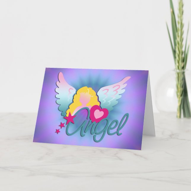 Tarjeta Festiva Angels Love | brillo violeta (Anverso)