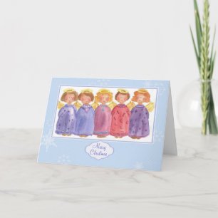 Tarjeta Festiva Angels Merry Christmas Friends Watercolor