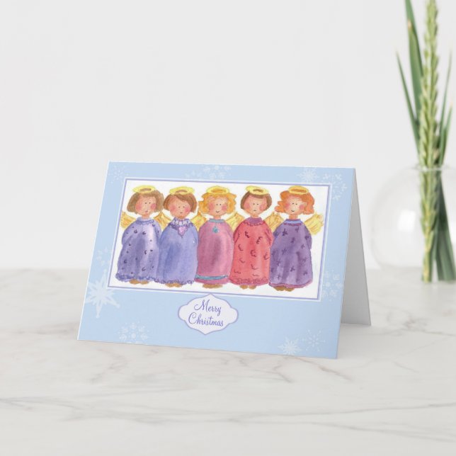 Tarjeta Festiva Angels Merry Christmas Friends Watercolor (Anverso)