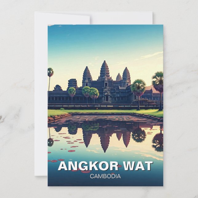 Tarjeta Festiva Angkor Wat Camboya al amanecer (Anverso)