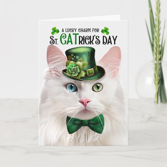 Tarjeta Festiva Angora Cat Graciosa encanto de St. CATrick's Day (Anverso)