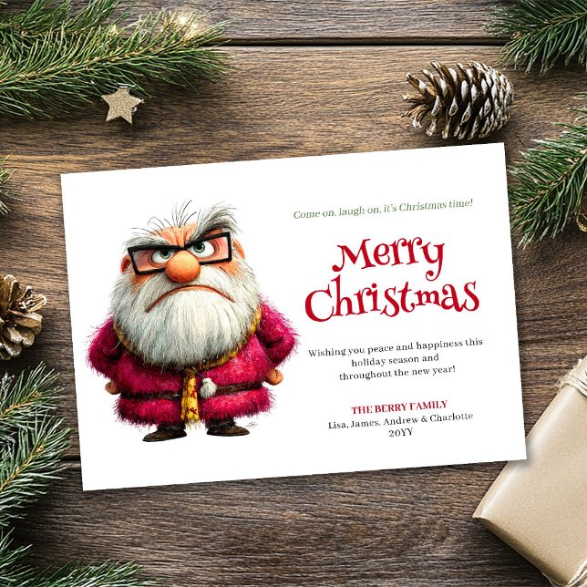 Tarjeta Festiva Angry Santa whimsical digital Christmas greeting (Cross Santa whimsical digital Christmas greeting card)