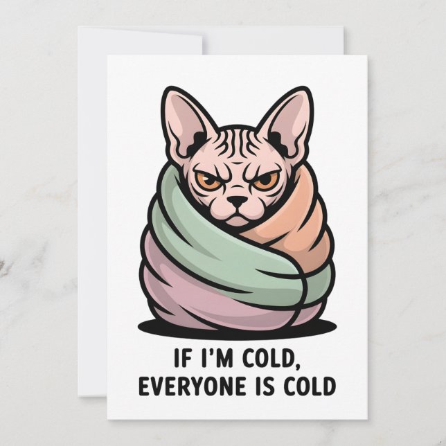 Tarjeta Festiva Angry Sphynx Cat Cold Humor Cartoon Art (Anverso)