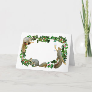 Tarjeta Festiva Anillo del acebo con las ardillas