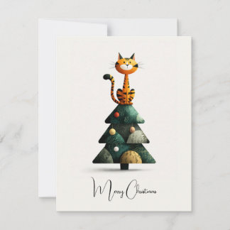Tarjeta Festiva Animal Lover Cute Funny Cat Christmas Tree 
