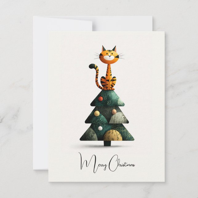 Tarjeta Festiva Animal Lover Cute Funny Cat Christmas Tree  (Anverso)