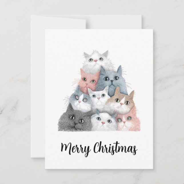 Tarjeta Festiva Animal Lover Cute Funny Cats Christmas Tree  (Anverso)