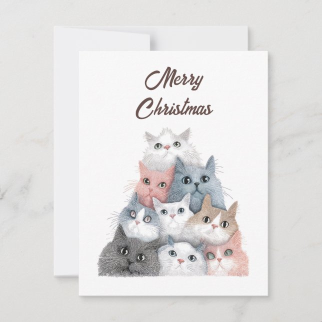 Tarjeta Festiva Animal Lover Cute Funny Cats Christmas Tree (Anverso)