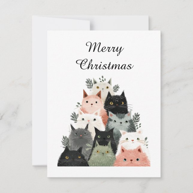 Tarjeta Festiva Animal Lover Cute Funny Cats Christmas Tree (Anverso)
