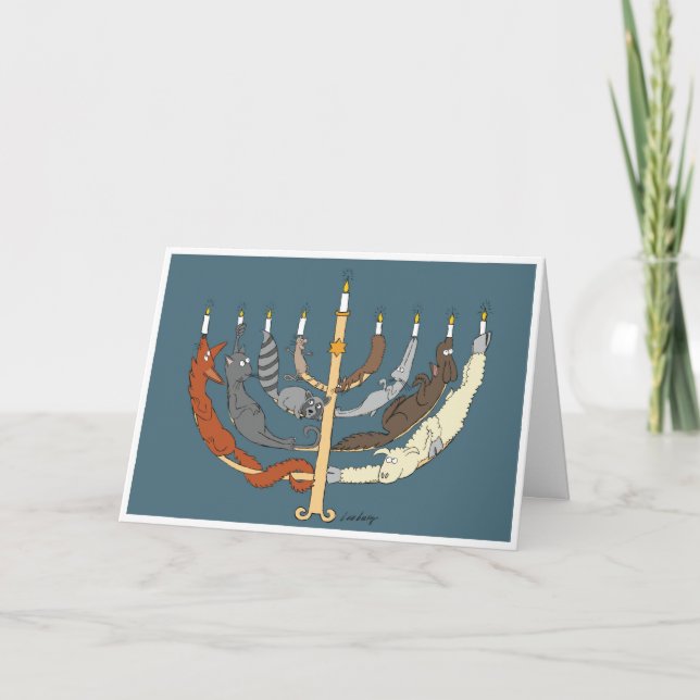 Tarjeta Festiva Animal Menorah (Anverso)