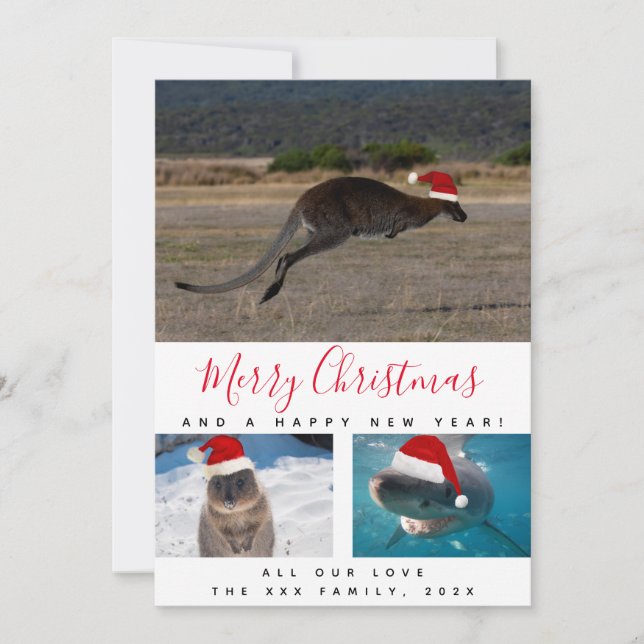 Tarjeta Festiva Animales australianos guión rojo Multi Foto Collag (Anverso)