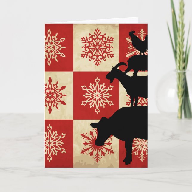 Tarjeta Festiva Animales de granja Navidades de campo de estilo vi (Anverso)