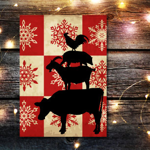 Tarjeta Festiva Animales de granja Navidades de campo de estilo vi