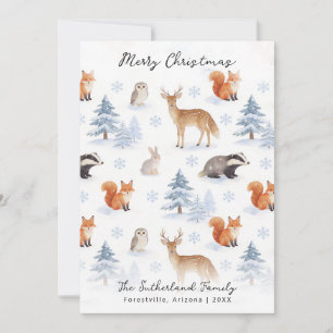 Tarjeta Festiva Animales de la fauna navideña del bosque invernal