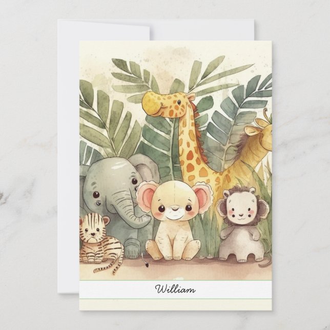 Tarjeta Festiva Animales de la jungla de safari personalizados (Anverso)