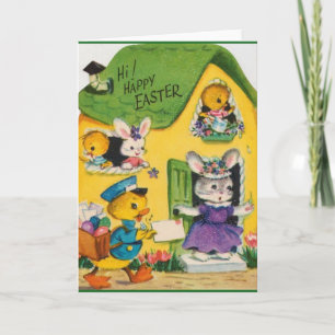 Tarjeta Festiva Animales de Pascua Felices de los Años 1950