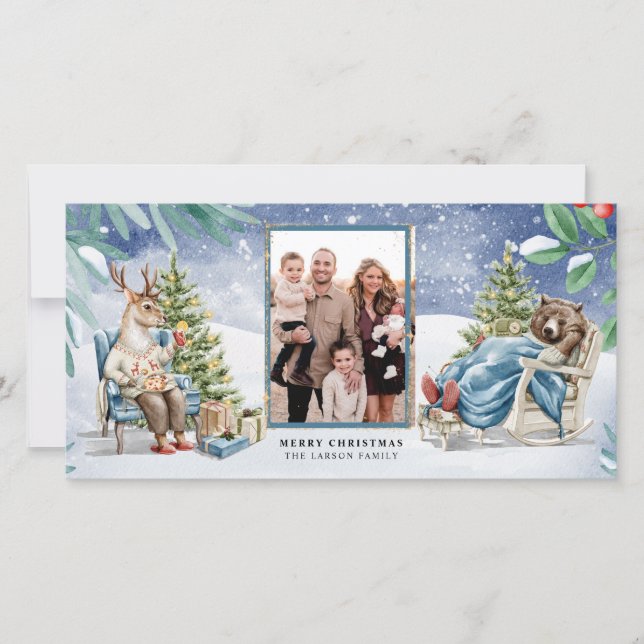Tarjeta Festiva Animales del bosque de Woodland Winter (Anverso)