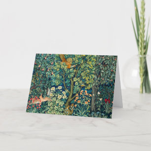 Tarjeta Festiva ANIMALES DEL BOSQUE Liebres, Faisán, Floral Verde 