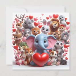 Tarjeta Festiva Animales del Día de San Valentín con Corazones