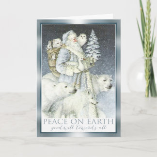 Tarjeta Festiva Animales del invierno del bosque de Santa Nevado