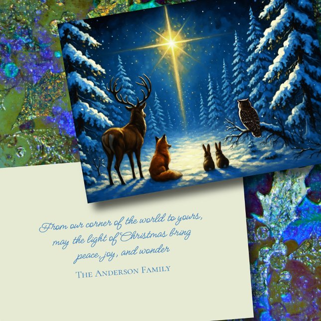 Tarjeta Festiva Animales forestales mesmerizados por la estrella d (Subido por el creador)
