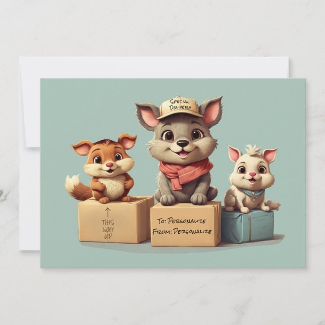 Tarjeta Festiva Animales graciosos y Personalizados en cualquier o (Anverso)